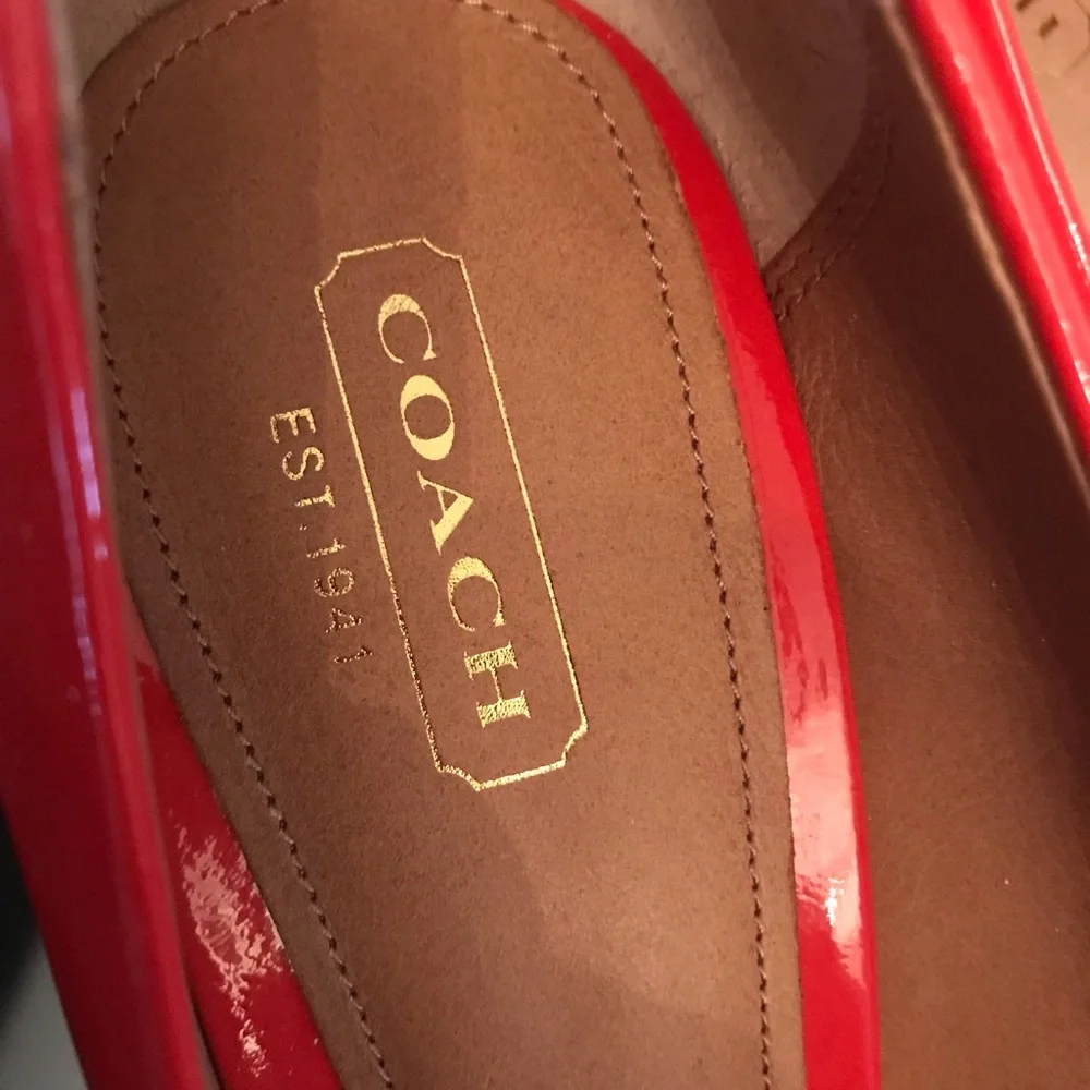 Authentic COACH Pumps heels Orange/Coral patten leather brown block heel 8.5B - Picture 10 of 16